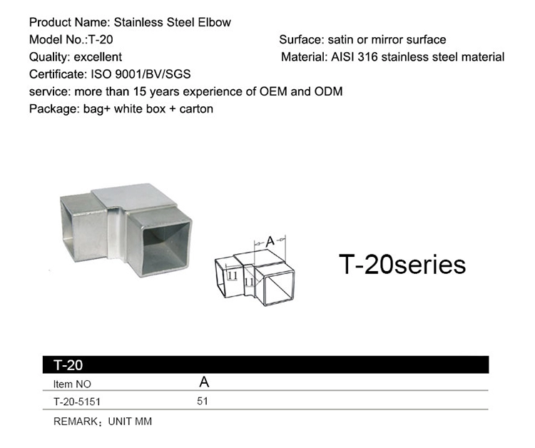 Alloy Handrail Fitting Stainless Steel Connectors Round/Square Tube Pipe 90 Degree Elbow
