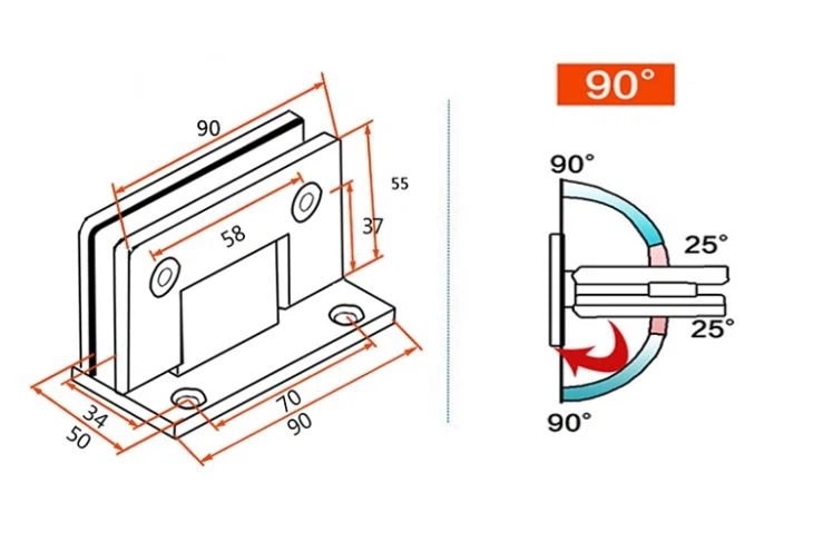 Adjustable Glass Shower Door Hinges